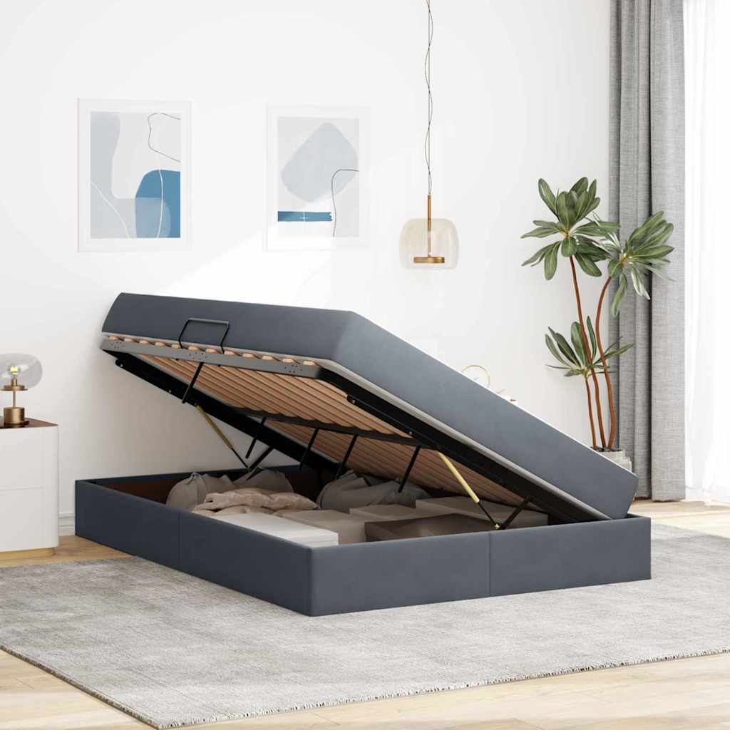 Lit avec rangement et matelas Gris foncé 140 x 190 cm Velours - XIOS