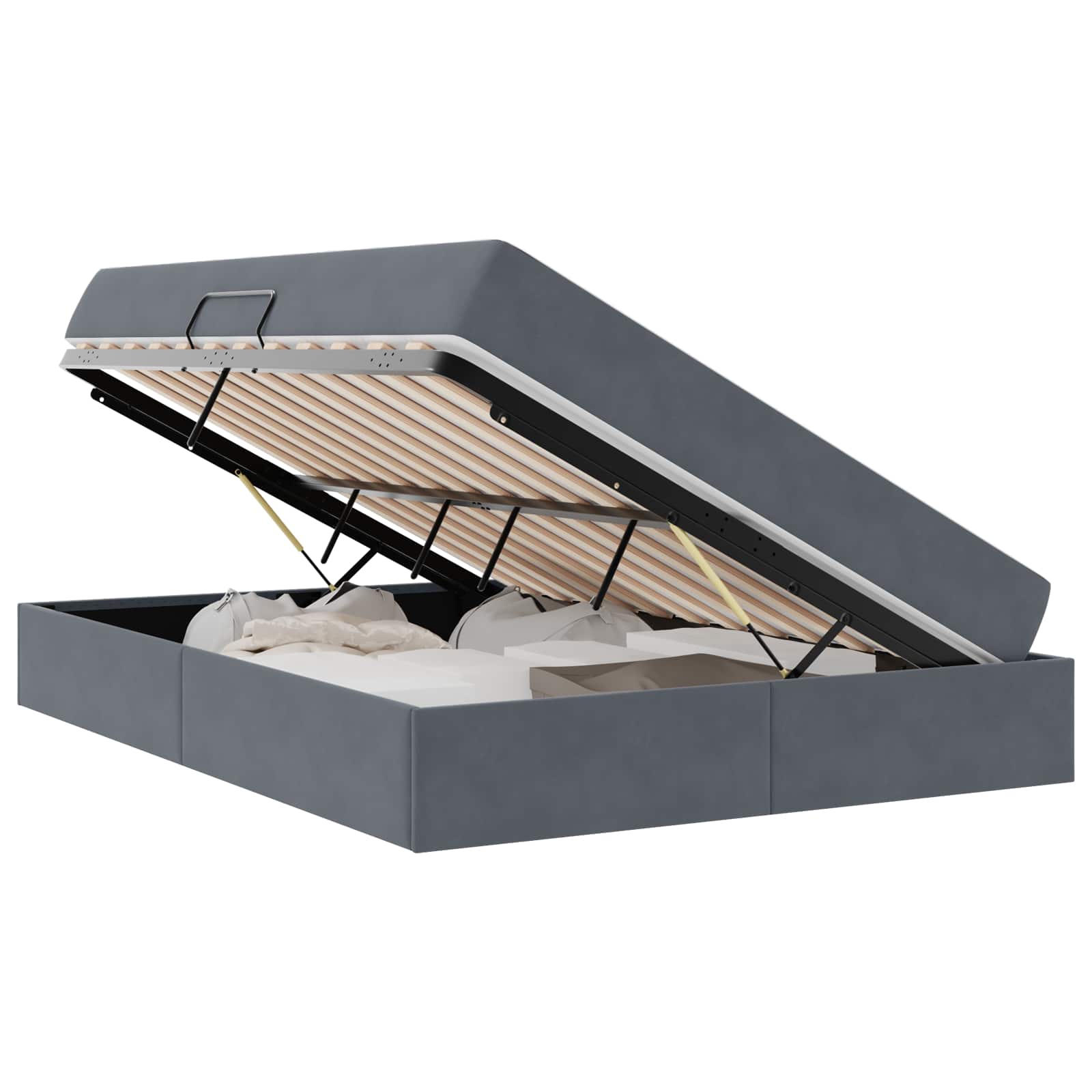 Lit avec rangement et matelas Gris foncé 140 x 190 cm Velours - XIOS