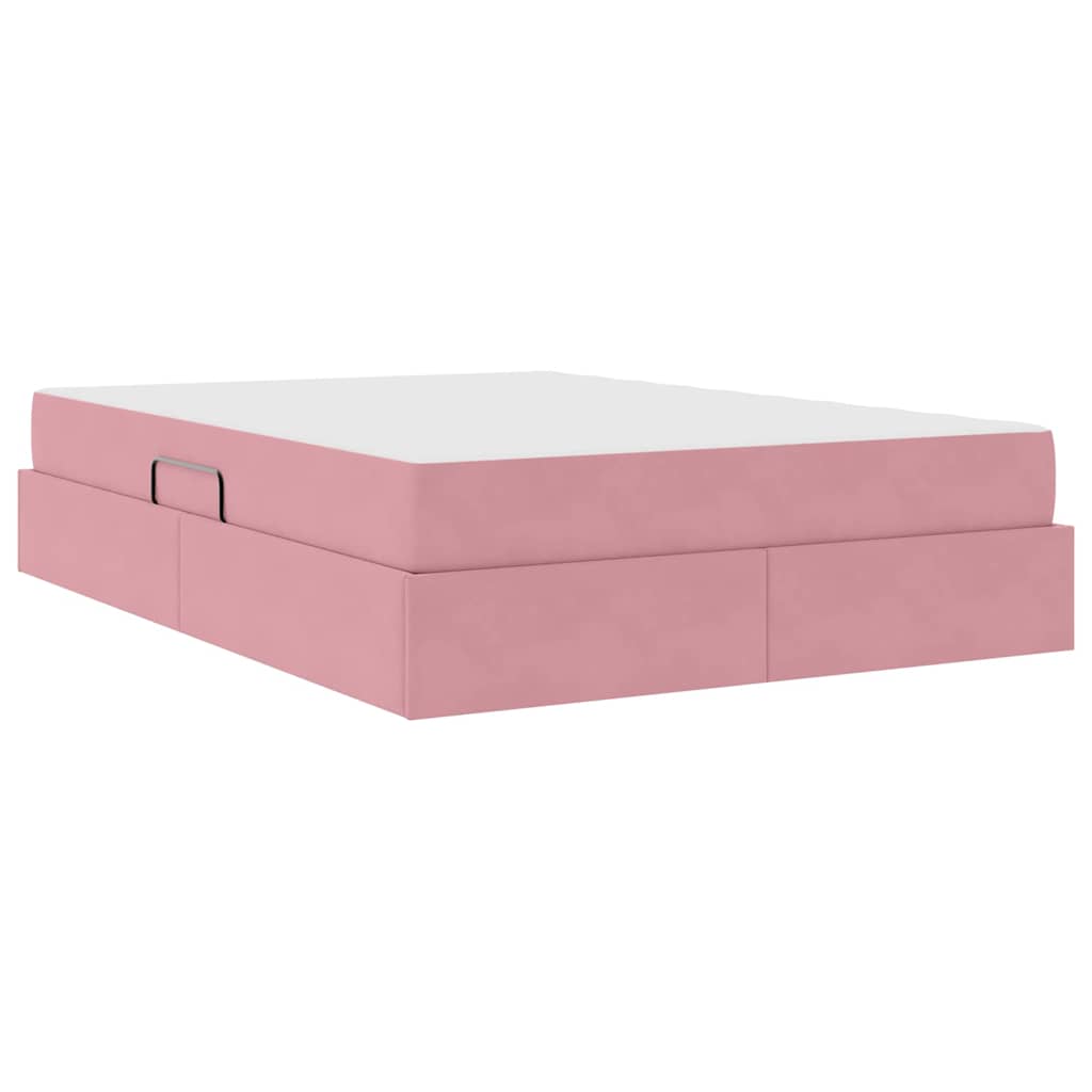 Lit avec rangement et matelas Rose 140 x 190 cm Velours - XIOS