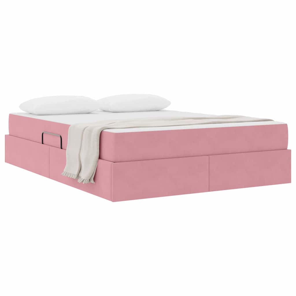 Lit avec rangement et matelas Rose 140 x 190 cm Velours - XIOS