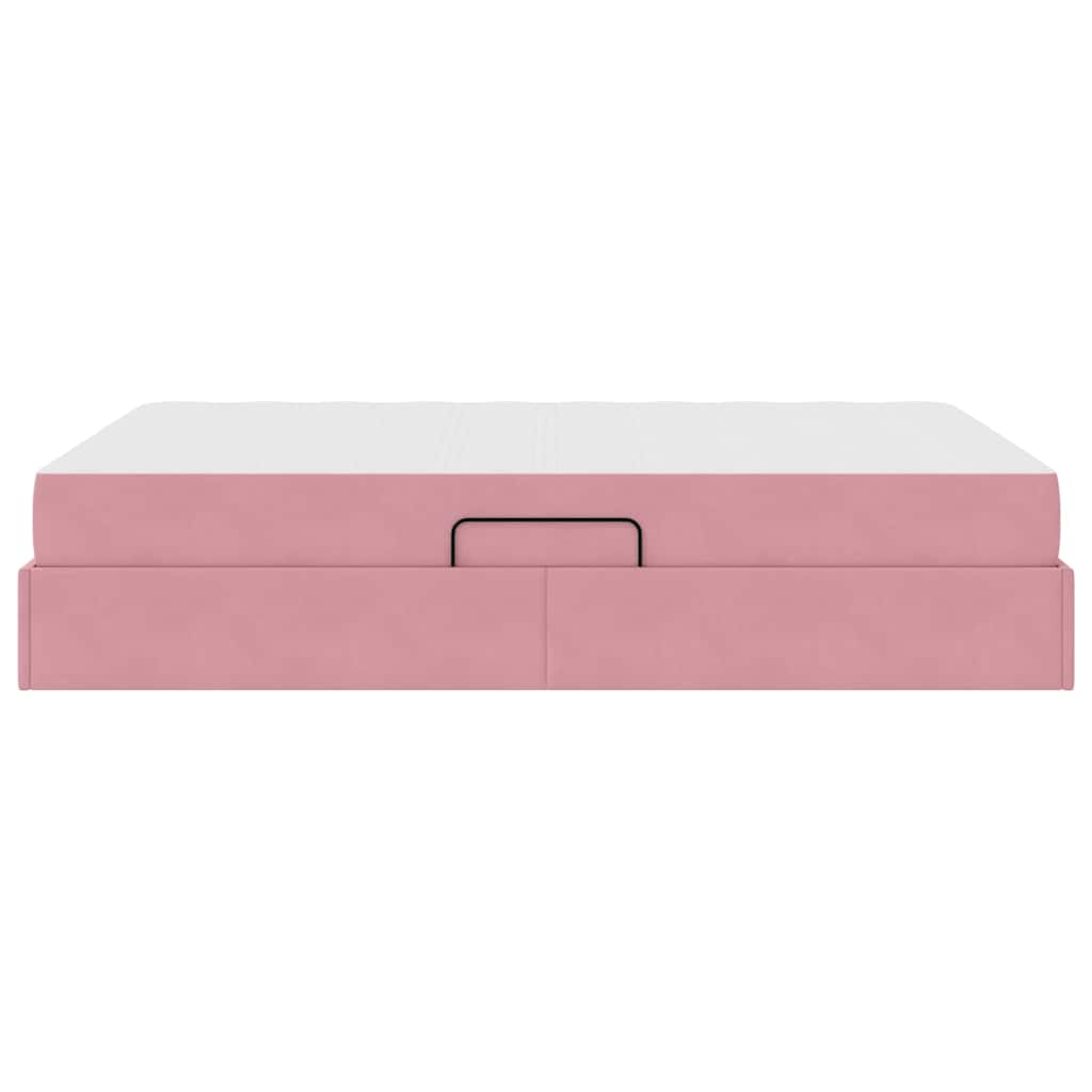 Lit avec rangement et matelas Rose 140 x 190 cm Velours - XIOS