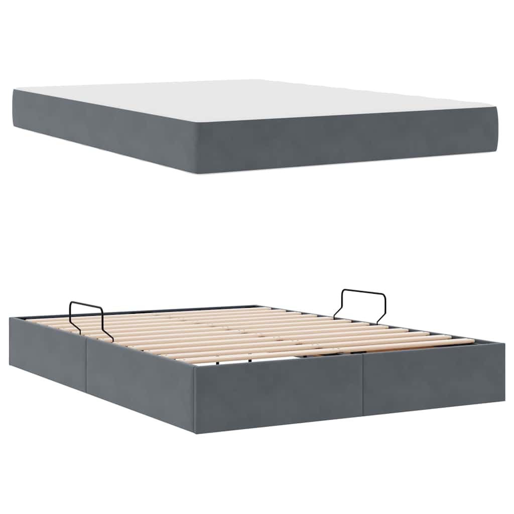 Lit avec rangement et matelas Gris foncé 140 x 200 cm Velours - XIOS