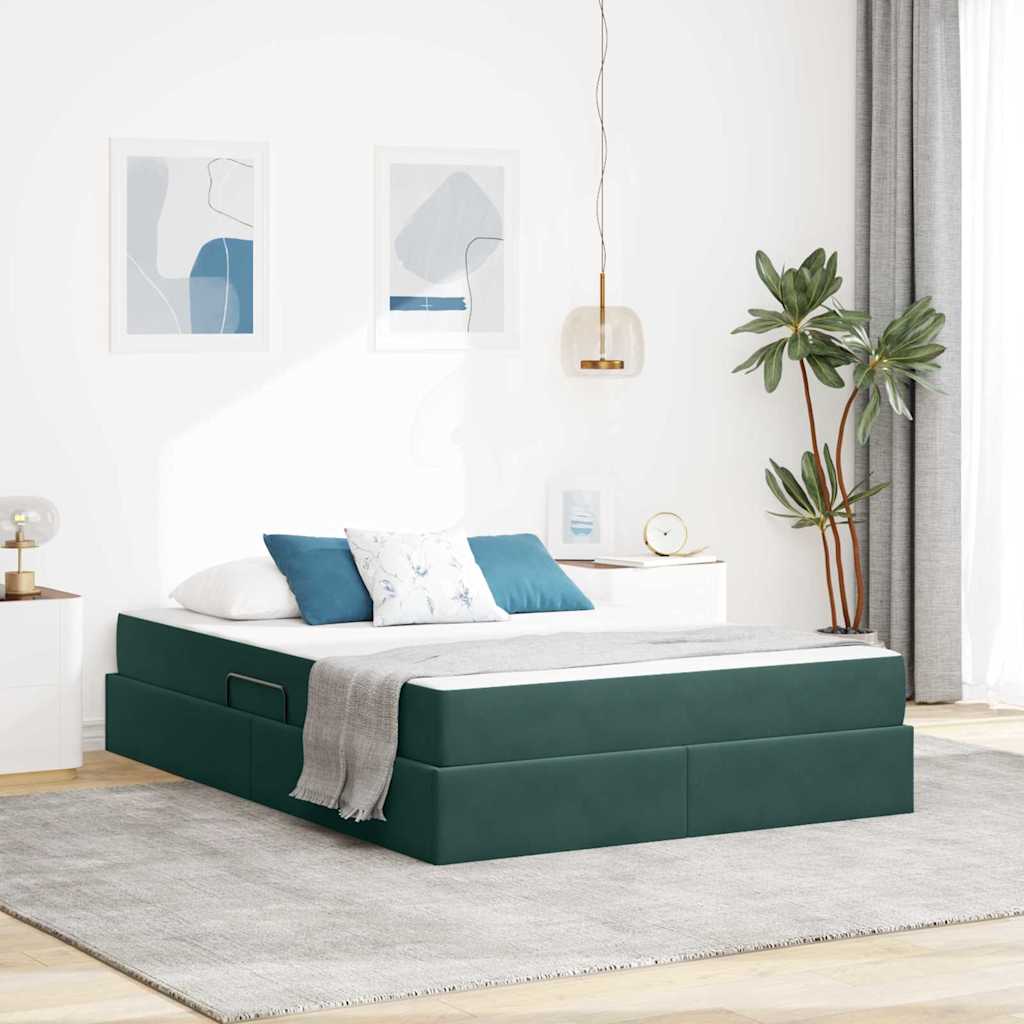 Lit avec rangement et matelas Vert foncé 140 x 200 cm Velours - XIOS