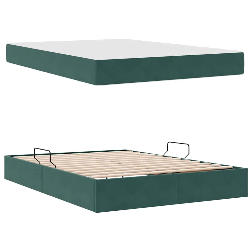Lit avec rangement et matelas Vert foncé 140 x 200 cm Velours - XIOS