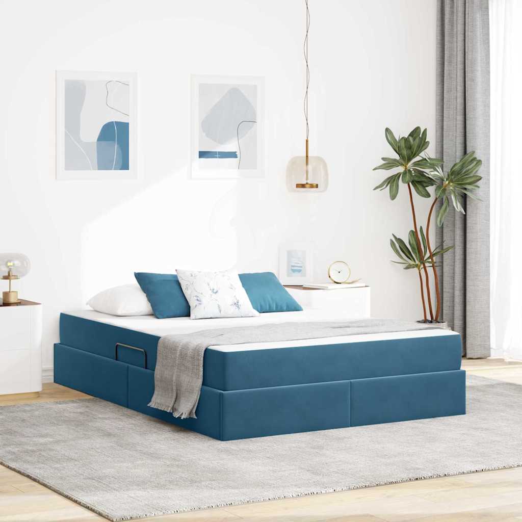Lit avec rangement et matelas Bleu foncé 140 x 200 cm Velours - XIOS