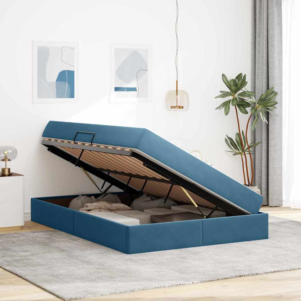 Lit avec rangement et matelas Bleu foncé 140 x 200 cm Velours