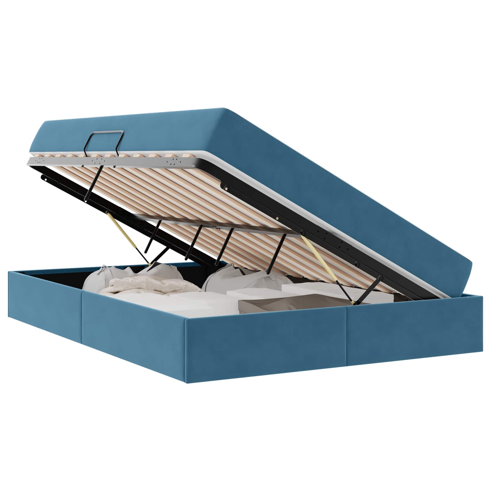 Lit avec rangement et matelas Bleu foncé 140 x 200 cm Velours