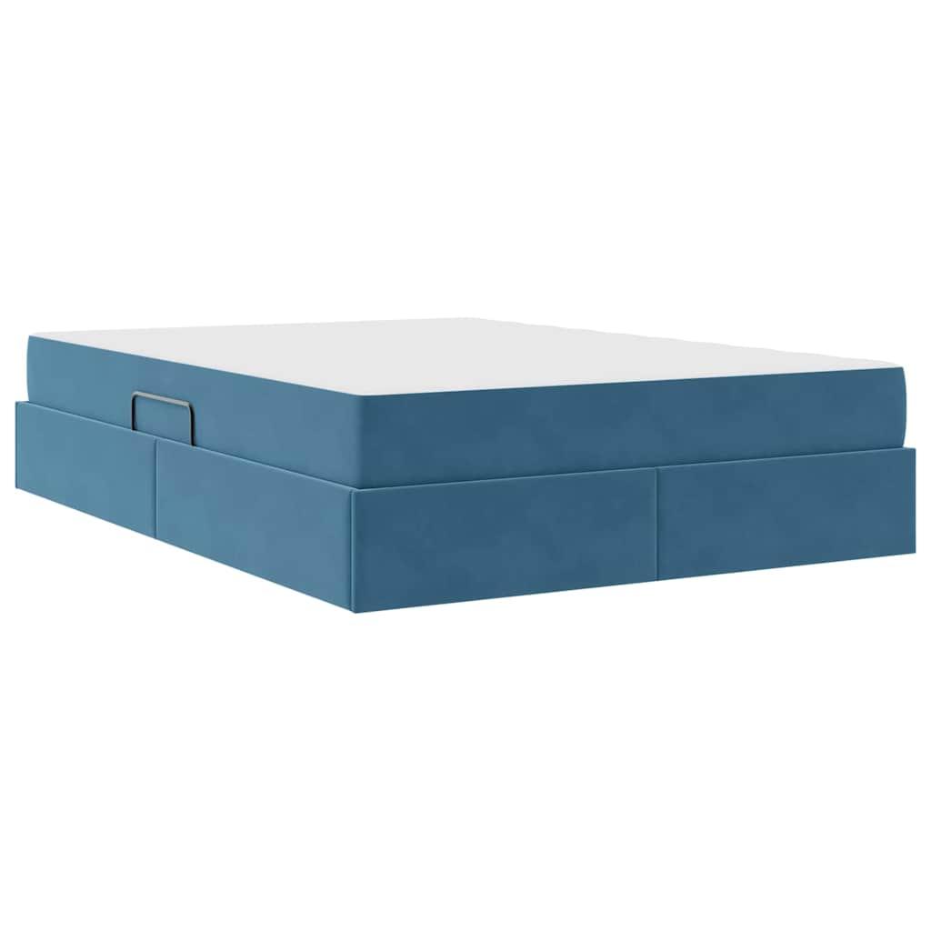 Lit avec rangement et matelas Bleu foncé 140 x 200 cm Velours