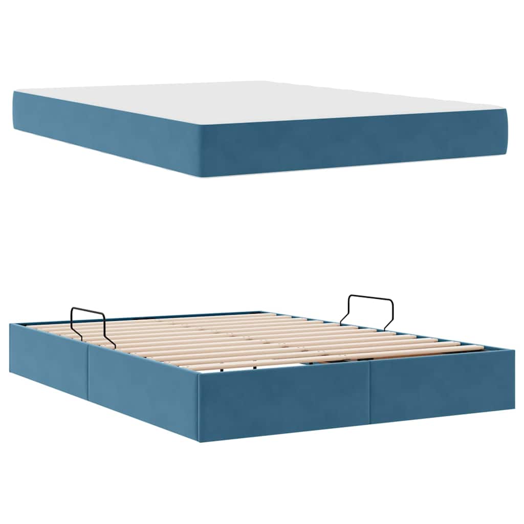 Lit avec rangement et matelas Bleu foncé 140 x 200 cm Velours