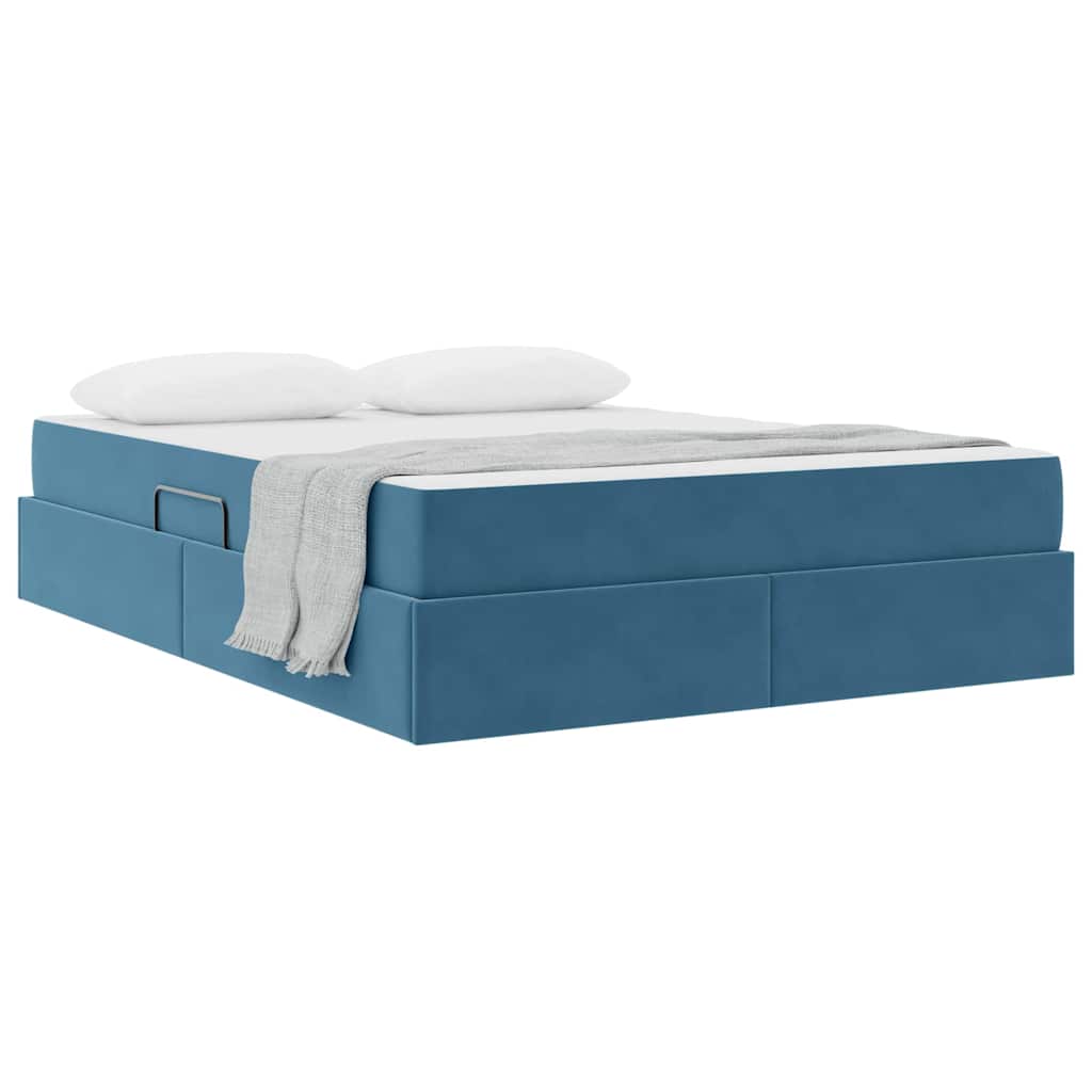 Lit avec rangement et matelas Bleu foncé 140 x 200 cm Velours