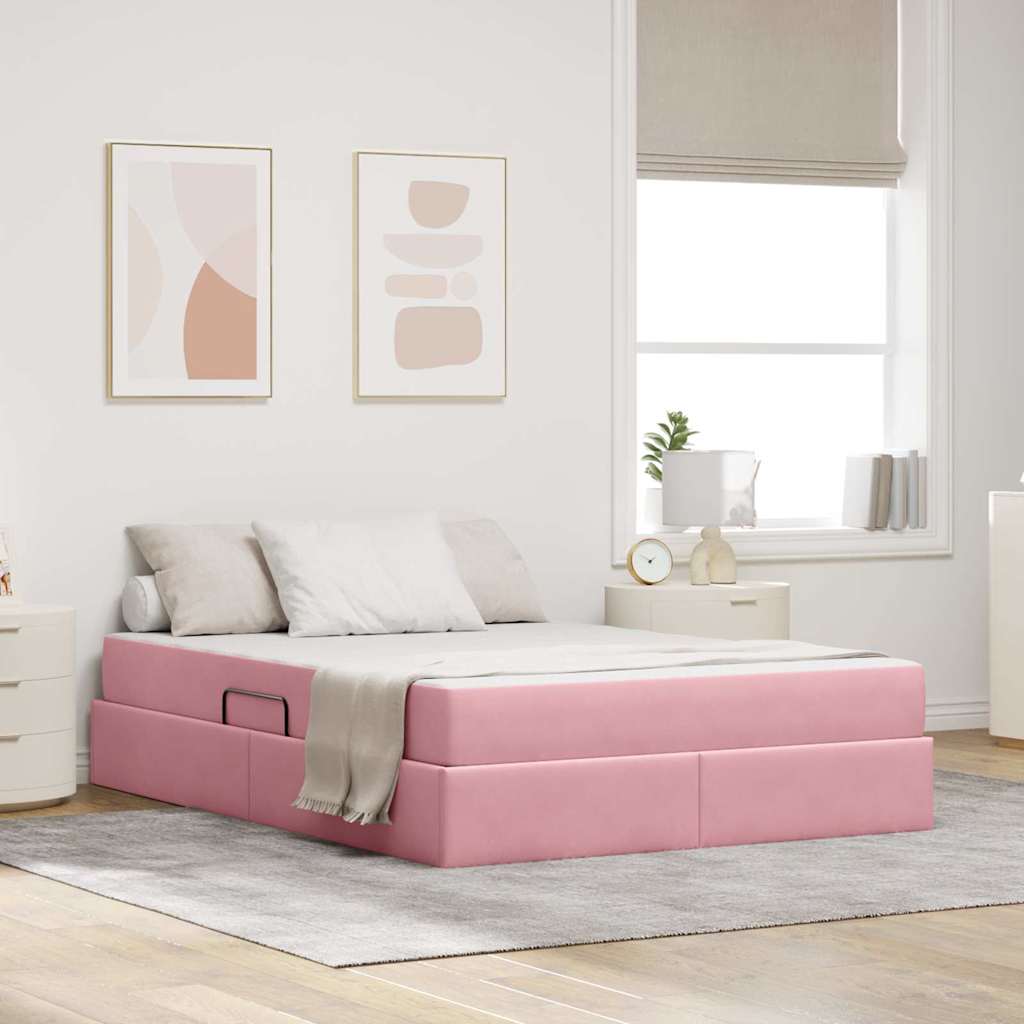 Lit avec rangement et matelas Rose 140 x 200 cm Velours - XIOS