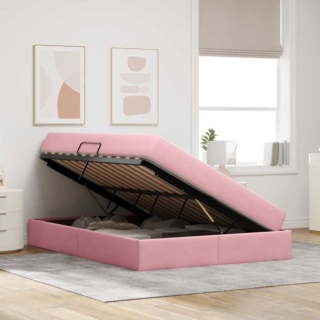 Lit avec rangement et matelas Rose 140 x 200 cm Velours - XIOS