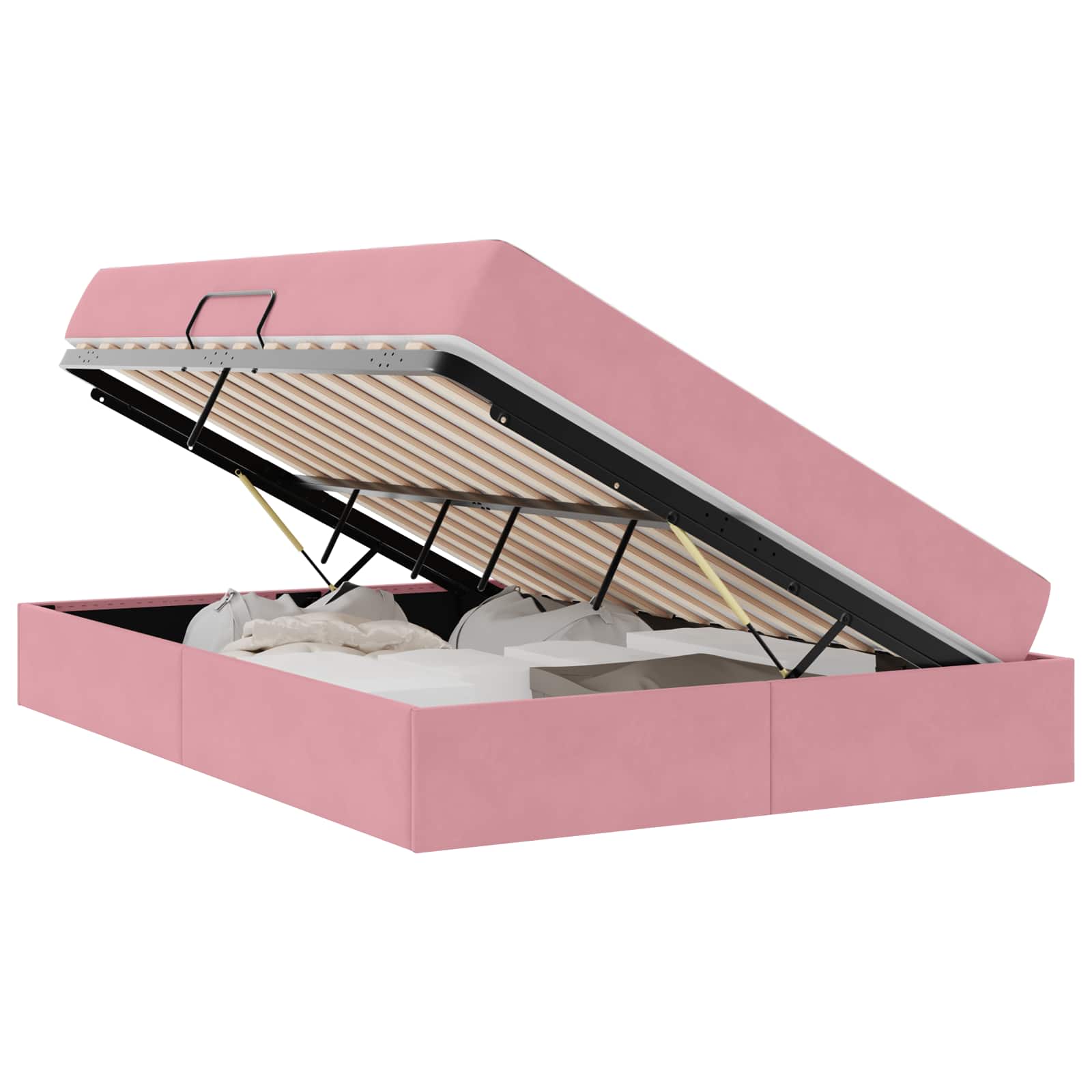 Lit avec rangement et matelas Rose 140 x 200 cm Velours - XIOS