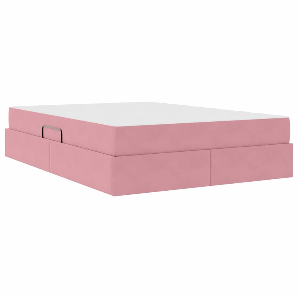 Lit avec rangement et matelas Rose 140 x 200 cm Velours - XIOS