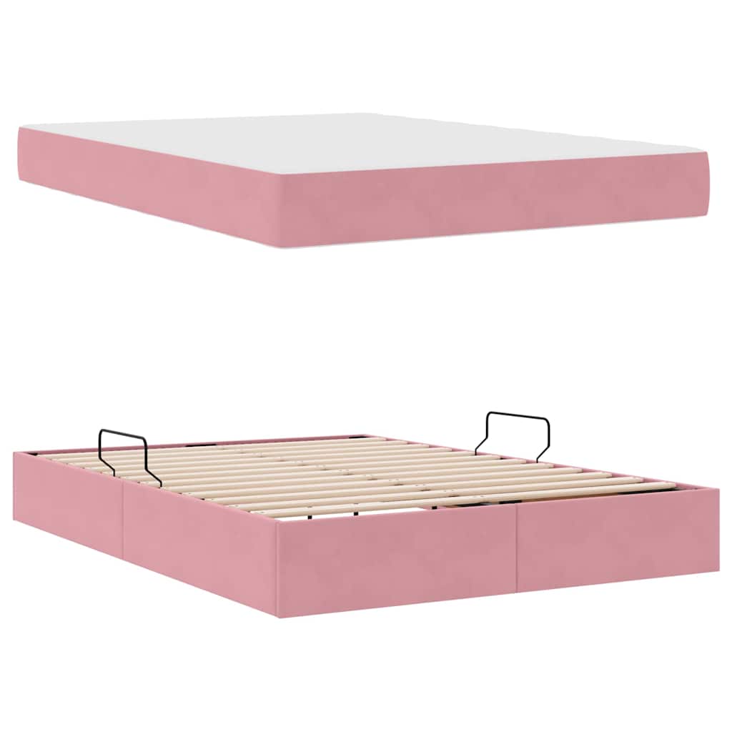 Lit avec rangement et matelas Rose 140 x 200 cm Velours - XIOS