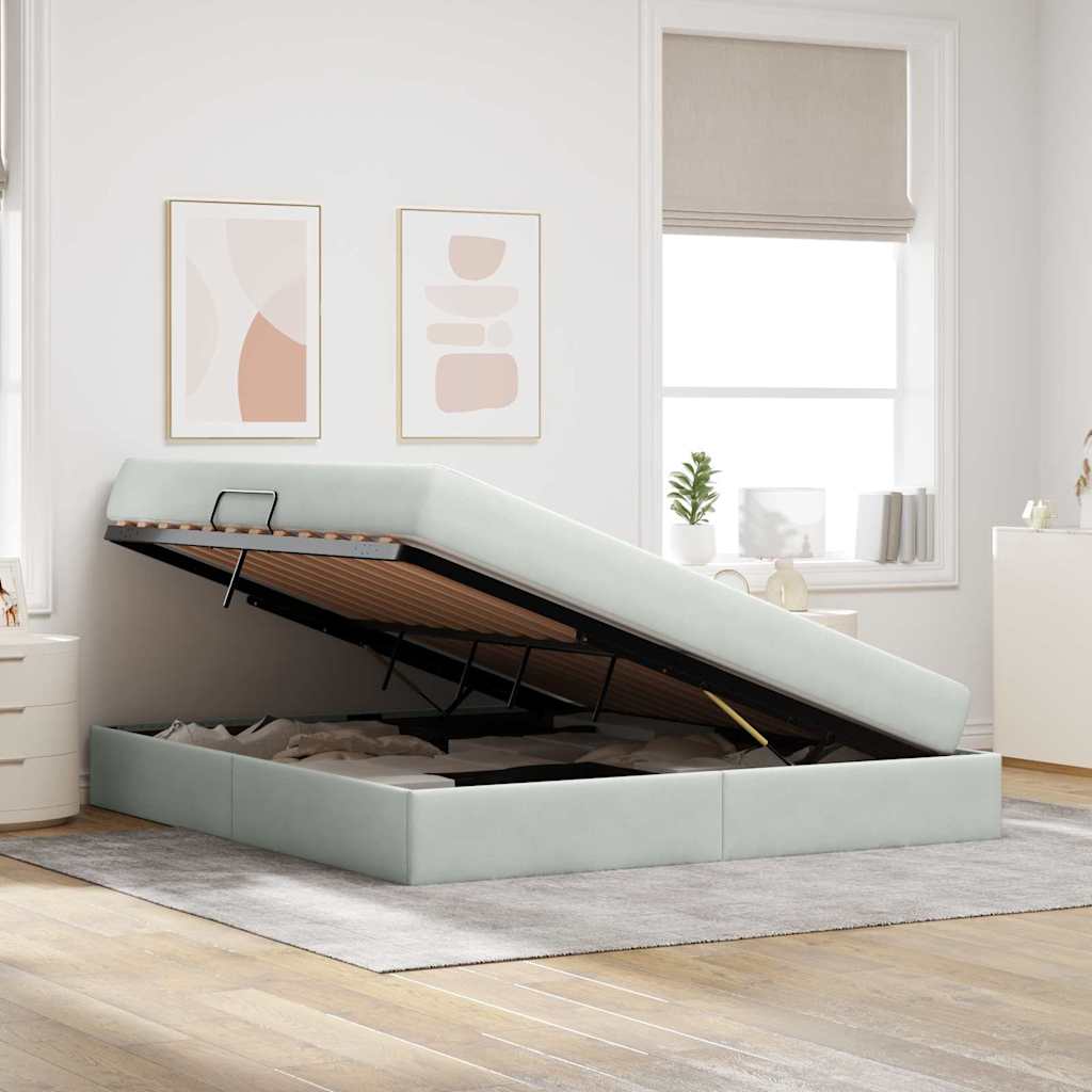 Lit avec rangement et matelas Gris clair 160 x 200 cm Velours - XIOS