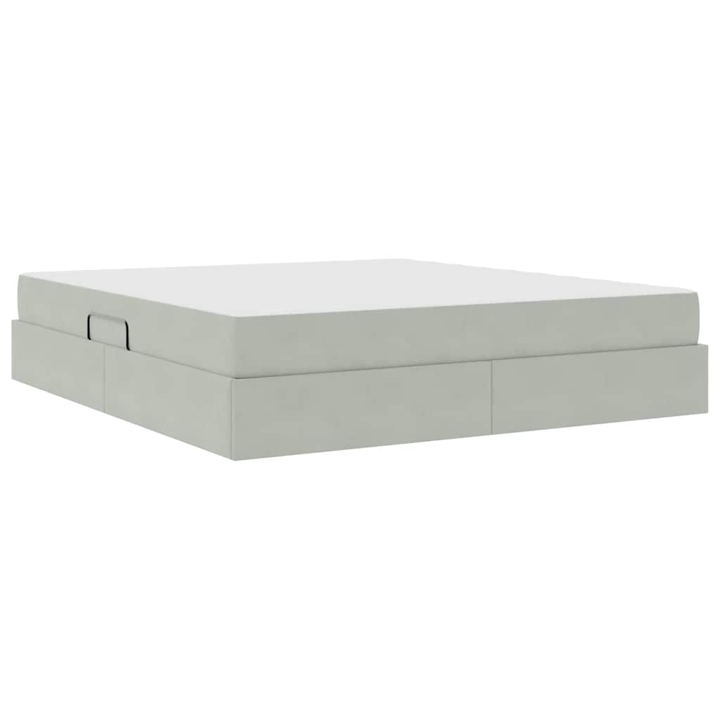 Lit avec rangement et matelas Gris clair 160 x 200 cm Velours - XIOS