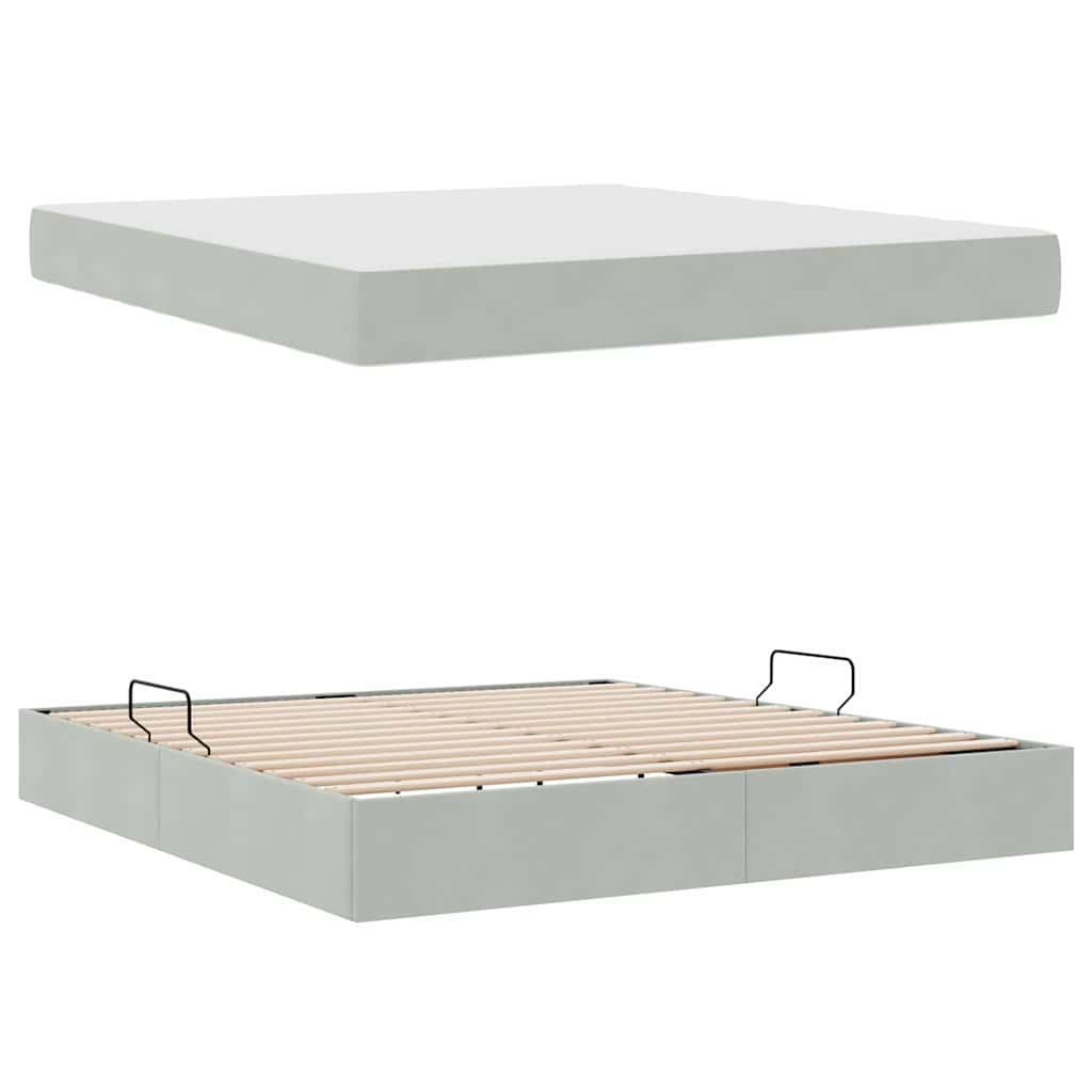 Lit avec rangement et matelas Gris clair 160 x 200 cm Velours - XIOS