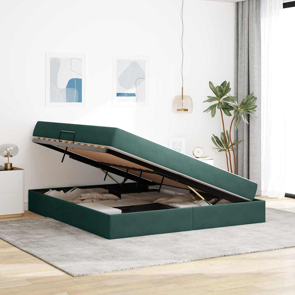 Lit avec rangement et matelas Vert foncé 160 x 200 cm Velours - XIOS