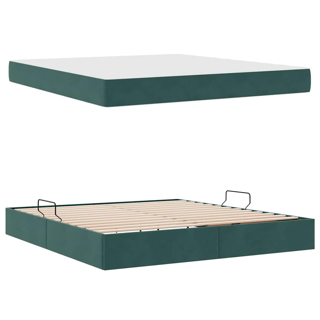 Lit avec rangement et matelas Vert foncé 160 x 200 cm Velours - XIOS