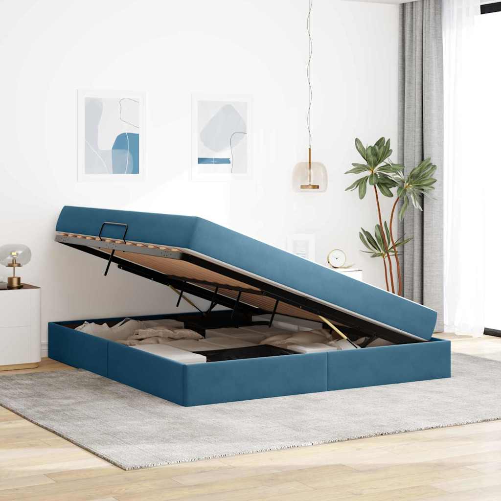 Lit avec rangement et matelas Bleu foncé 160 x 200 cm Velours - XIOS