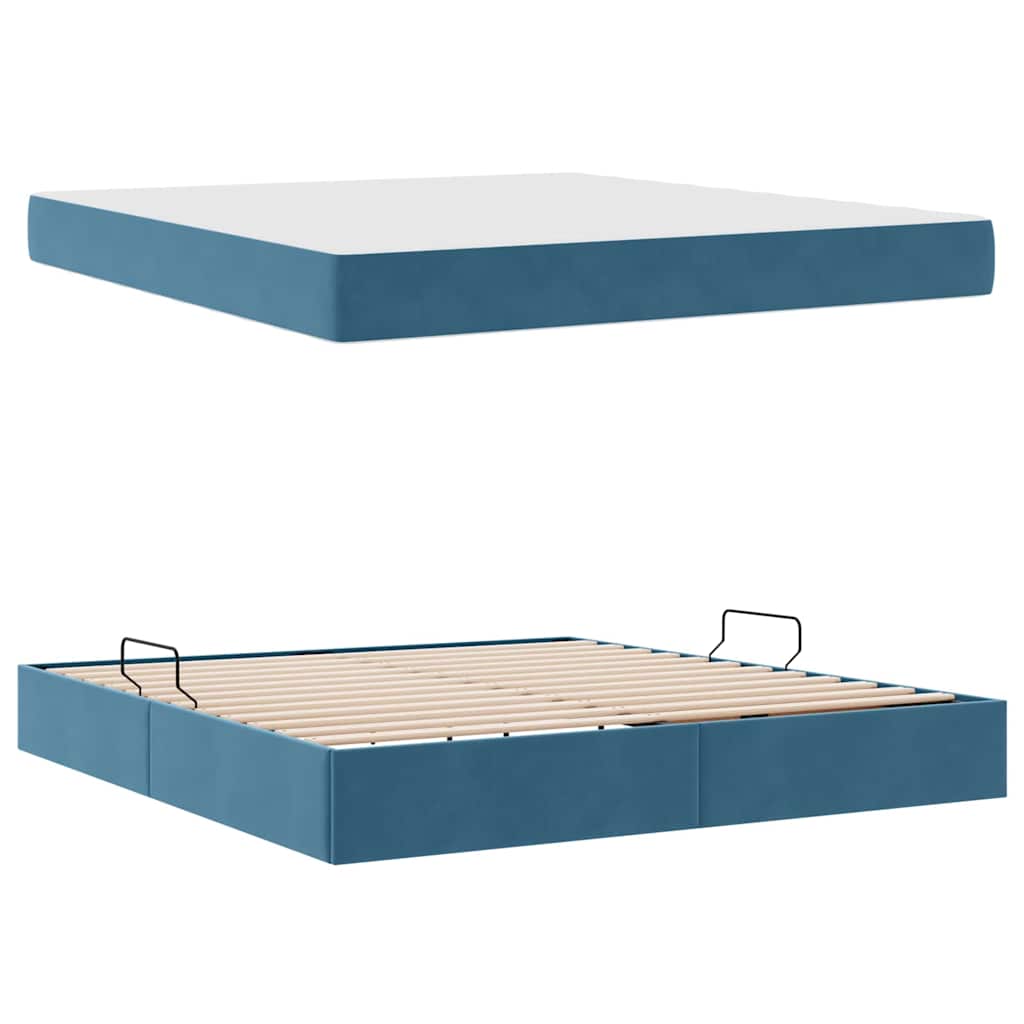 Lit avec rangement et matelas Bleu foncé 160 x 200 cm Velours - XIOS