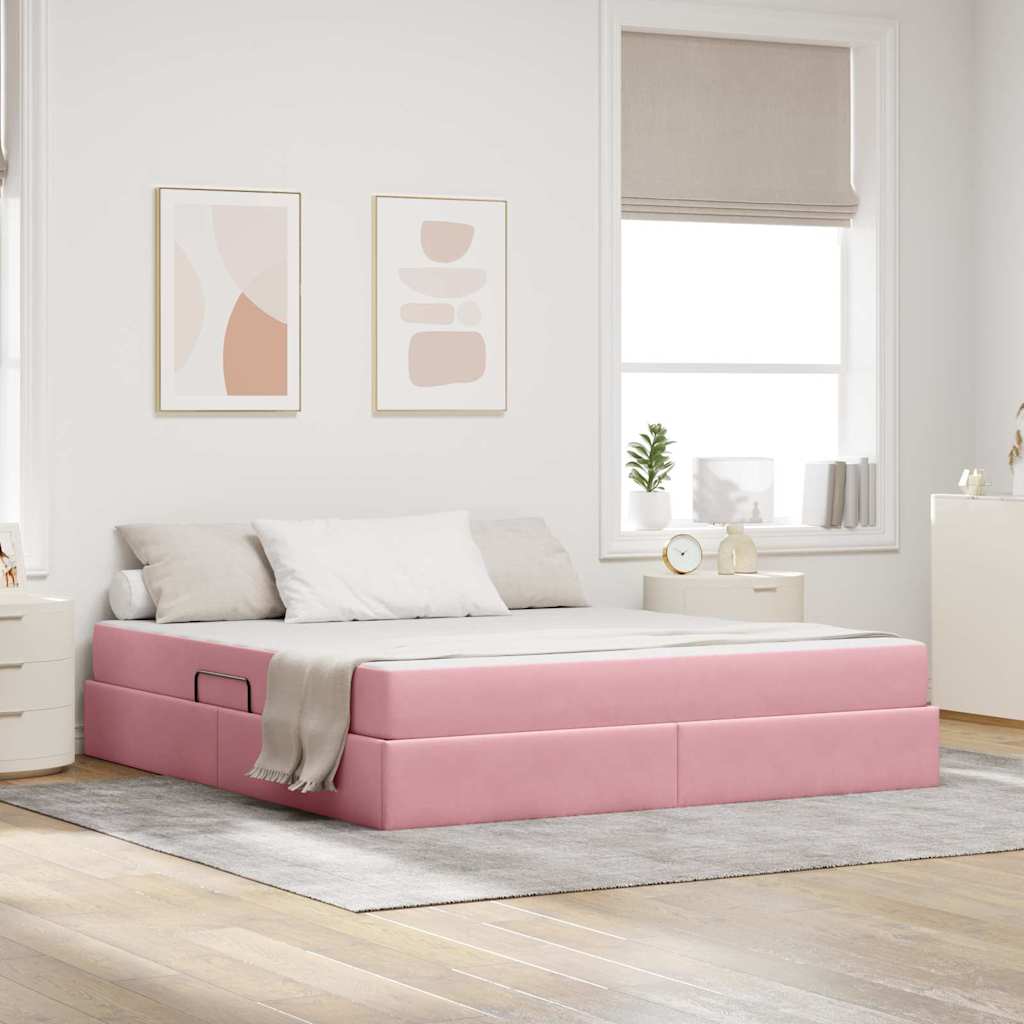 Lit avec rangement et matelas Rose 160 x 200 cm Velours - XIOS