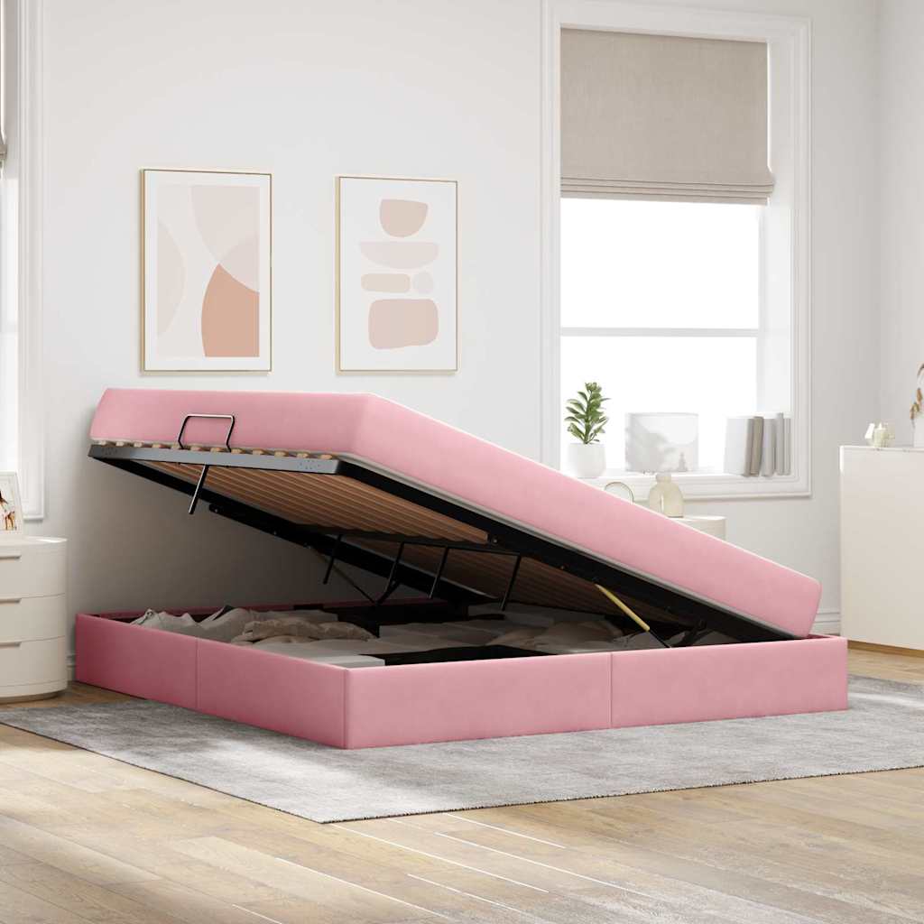 Lit avec rangement et matelas Rose 160 x 200 cm Velours - XIOS