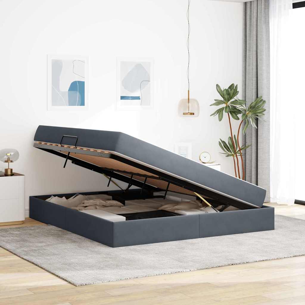Lit avec rangement et matelas Gris foncé 180 x 200 cm Velours - XIOS