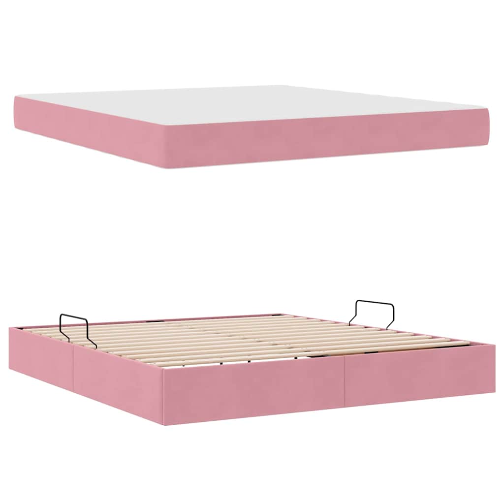 Lit avec rangement et matelas Rose 180 x 200 cm Velours - XIOS