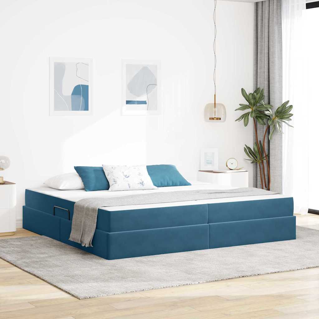 Lit avec rangement et matelas Bleu foncé 200 x 200 cm Velours - XIOS