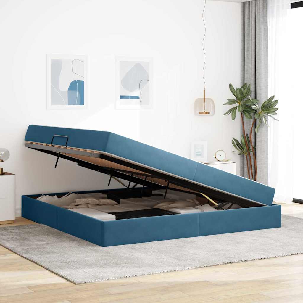 Lit avec rangement et matelas Bleu foncé 200 x 200 cm Velours - XIOS