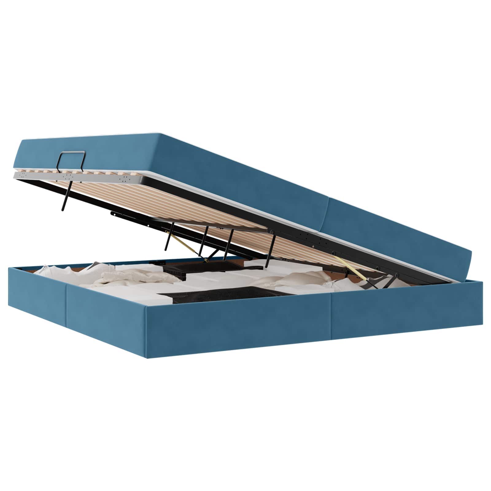 Lit avec rangement et matelas Bleu foncé 200 x 200 cm Velours - XIOS