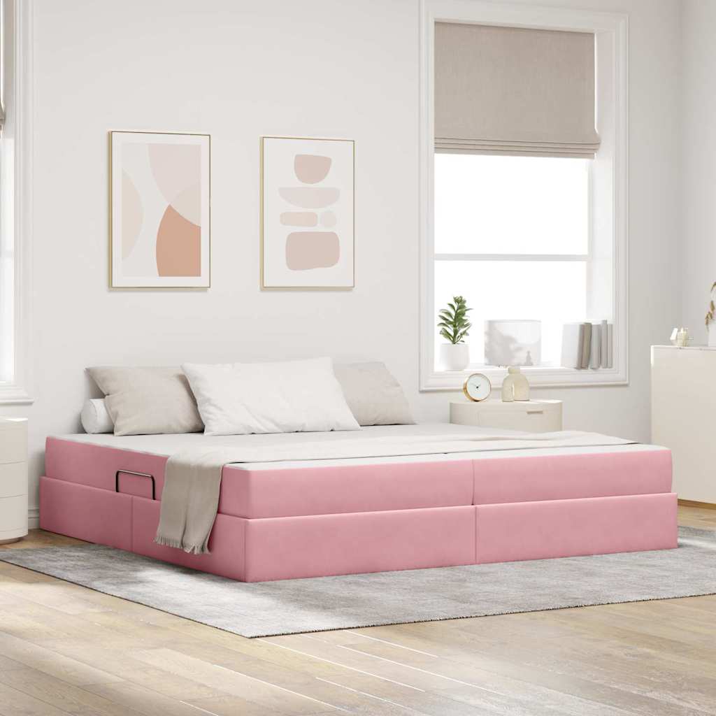 Lit avec rangement et matelas Rose 200 x 200 cm Velours - XIOS
