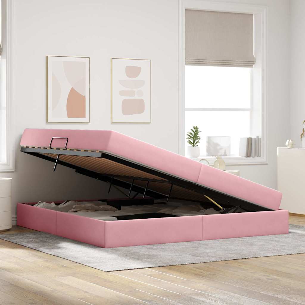 Lit avec rangement et matelas Rose 200 x 200 cm Velours - XIOS