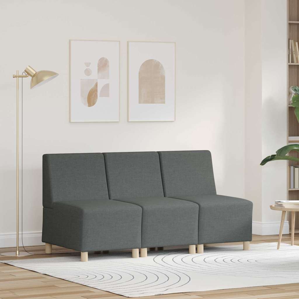 Unité de Sofa Modulaire Sans Accoudoirs 3 pc Gris foncé tissu