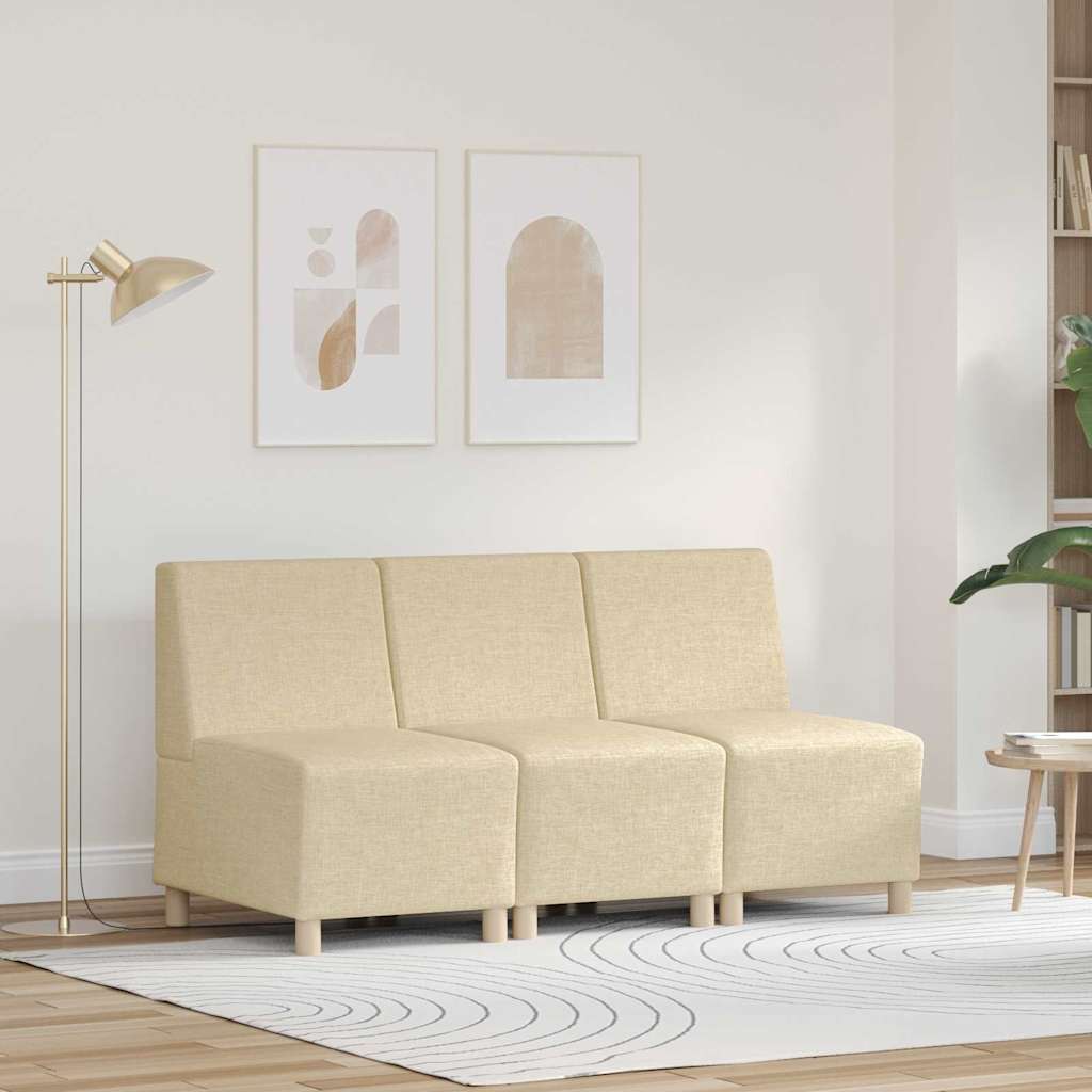 Unité de Sofa Modulaire Sans Accoudoirs 3 pc Crème tissu