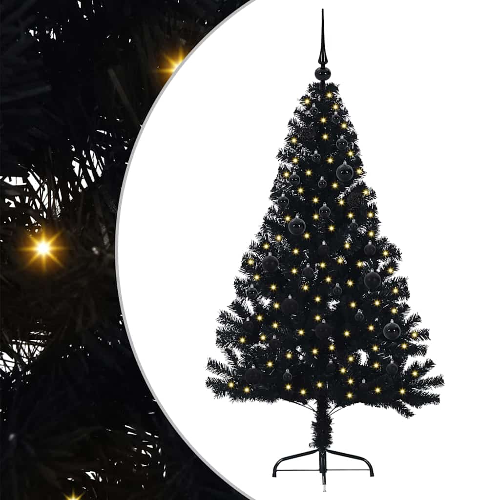 Sapin de Noël artificiel pré-éclairé Noir 150 cm PVC - XIOS