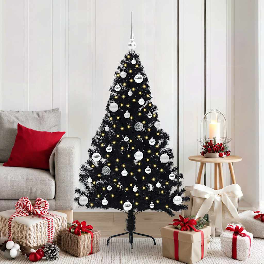 Sapin de Noël artificiel pré-éclairé Noir 150 cm PVC - XIOS