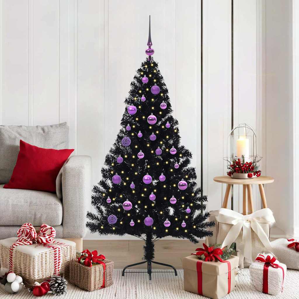 Sapin de Noël artificiel pré-éclairé Noir 150 cm PVC - XIOS