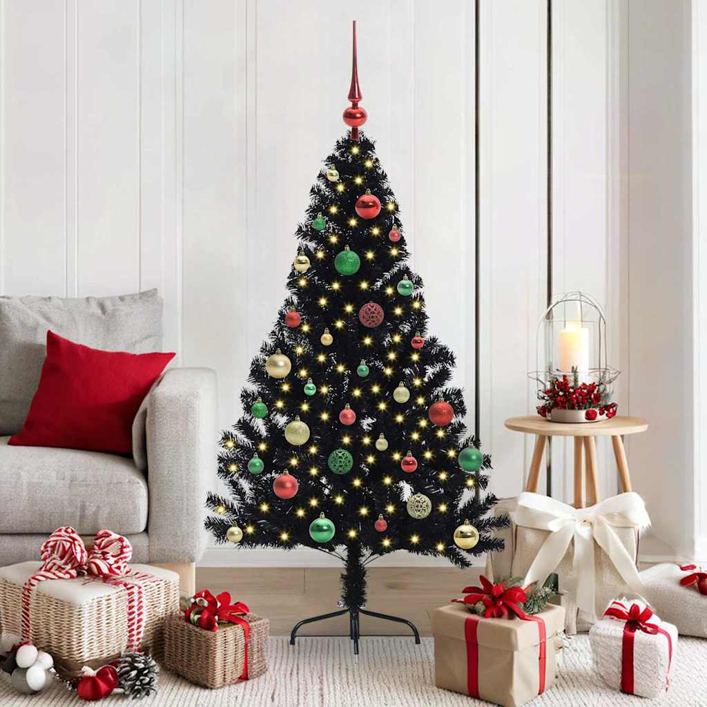 Sapin de Noël artificiel pré-éclairé Noir 150 cm PVC - XIOS