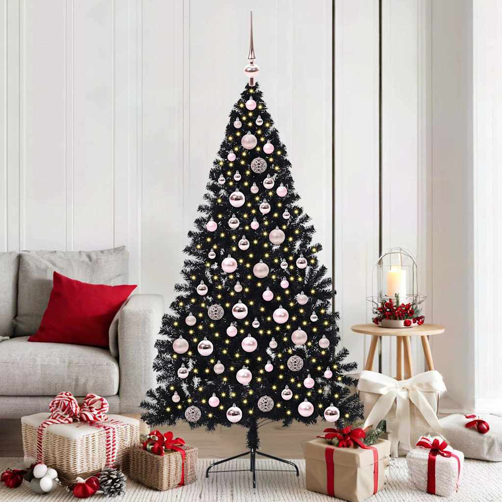 Sapin de Noël artificiel pré-éclairé Noir 180 cm PVC - XIOS