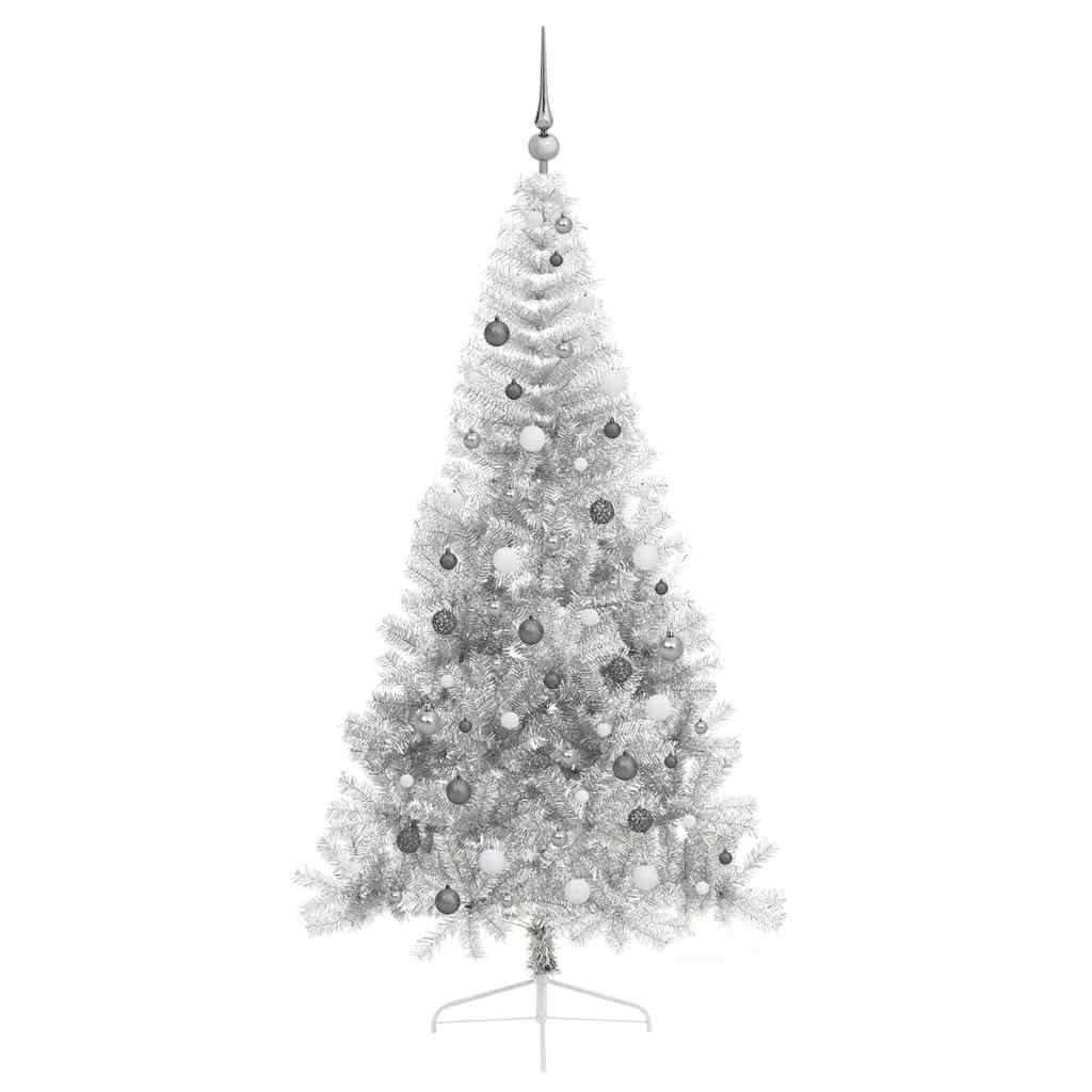 Sapin de Noël artificiel pré-éclairé Argent 210 cm PET