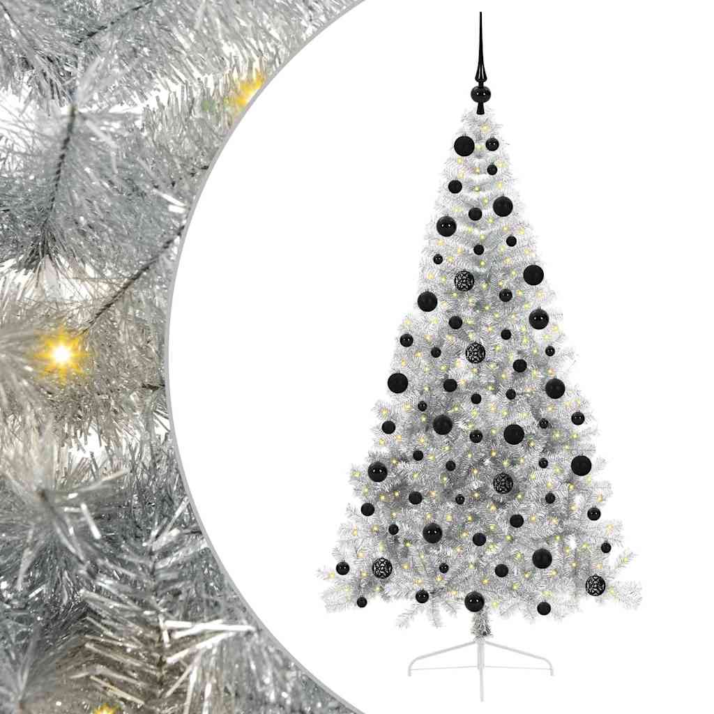Sapin de Noël artificiel pré-éclairé Argent 210 cm PET