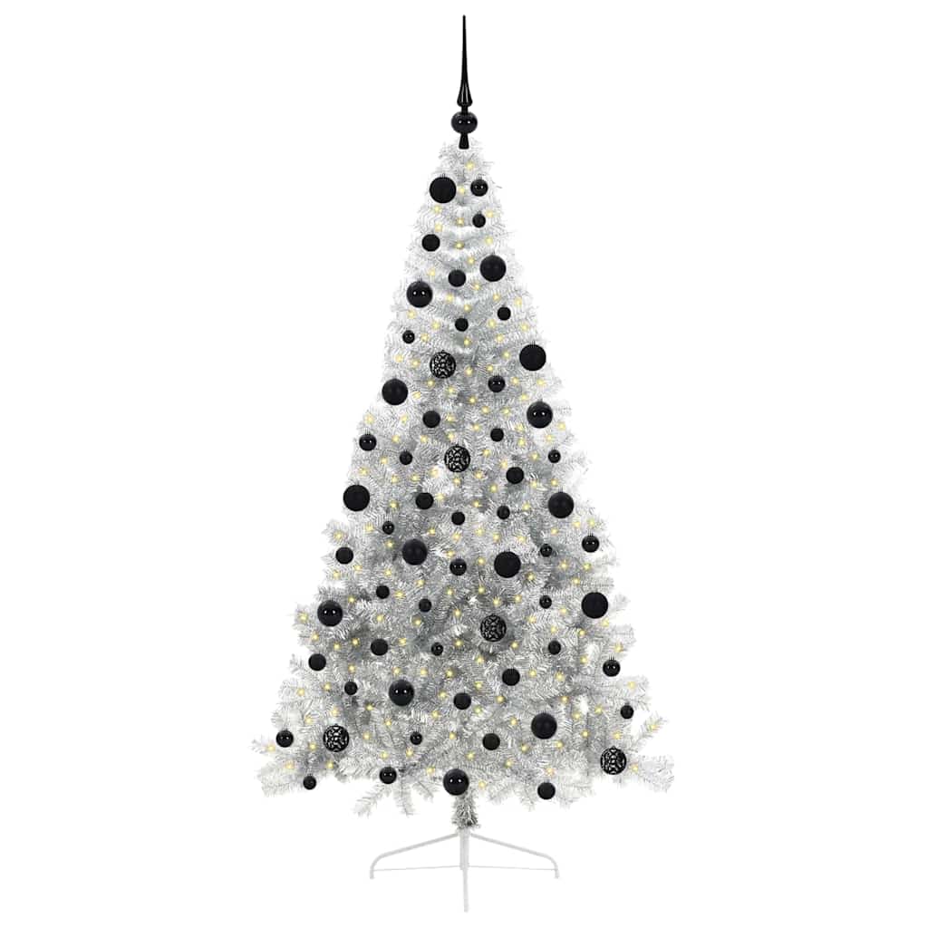 Sapin de Noël artificiel pré-éclairé Argent 210 cm PET