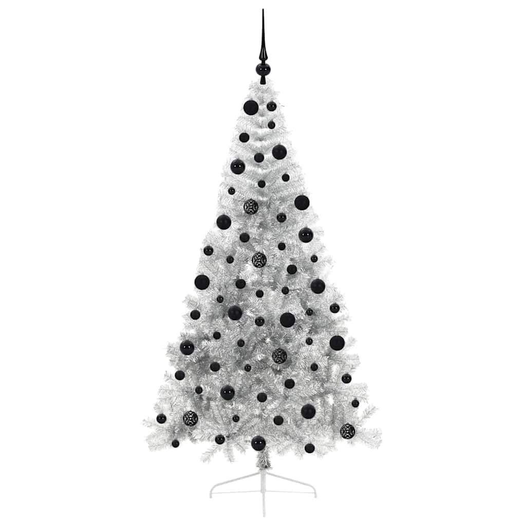 Sapin de Noël artificiel pré-éclairé Argent 210 cm PET