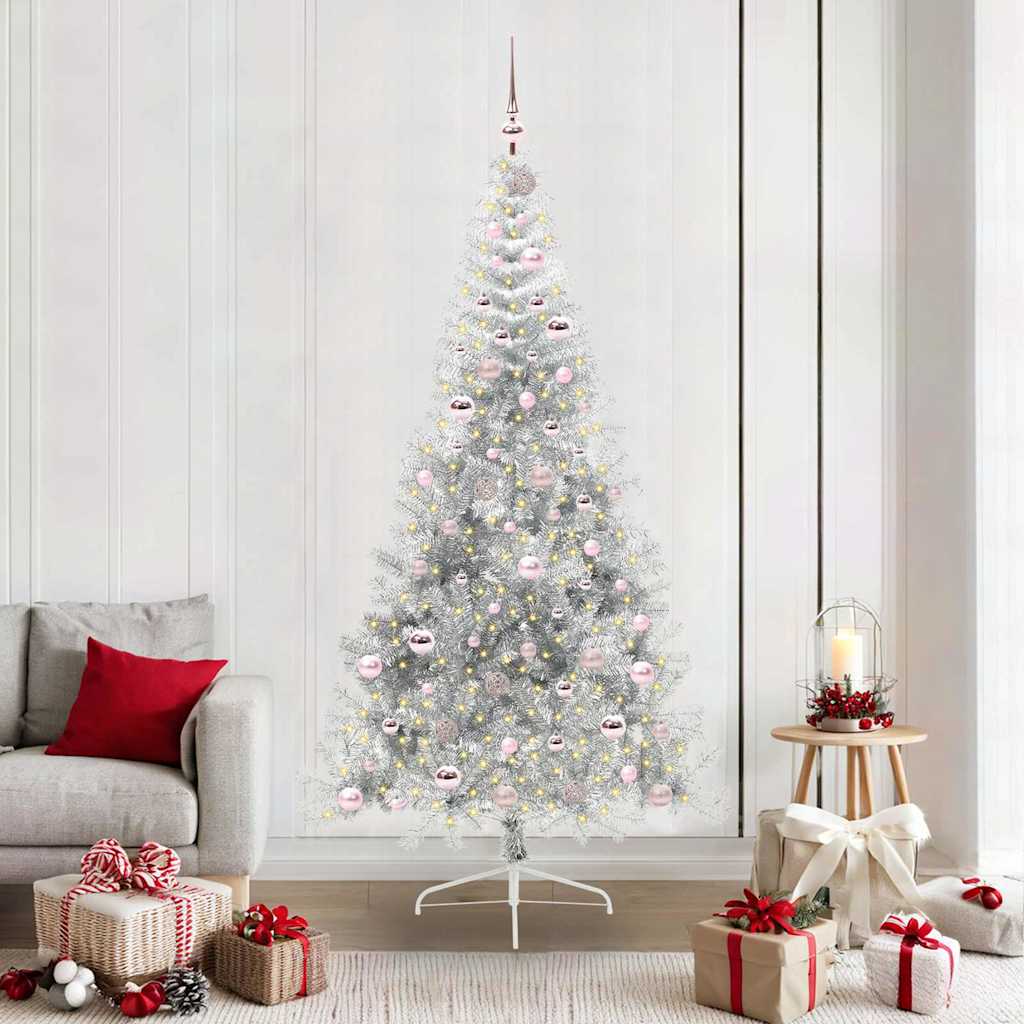 Sapin de Noël artificiel pré-éclairé Argent 210 cm PET