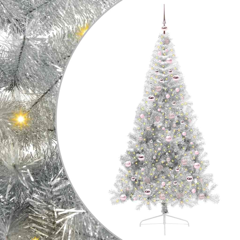 Sapin de Noël artificiel pré-éclairé Argent 210 cm PET