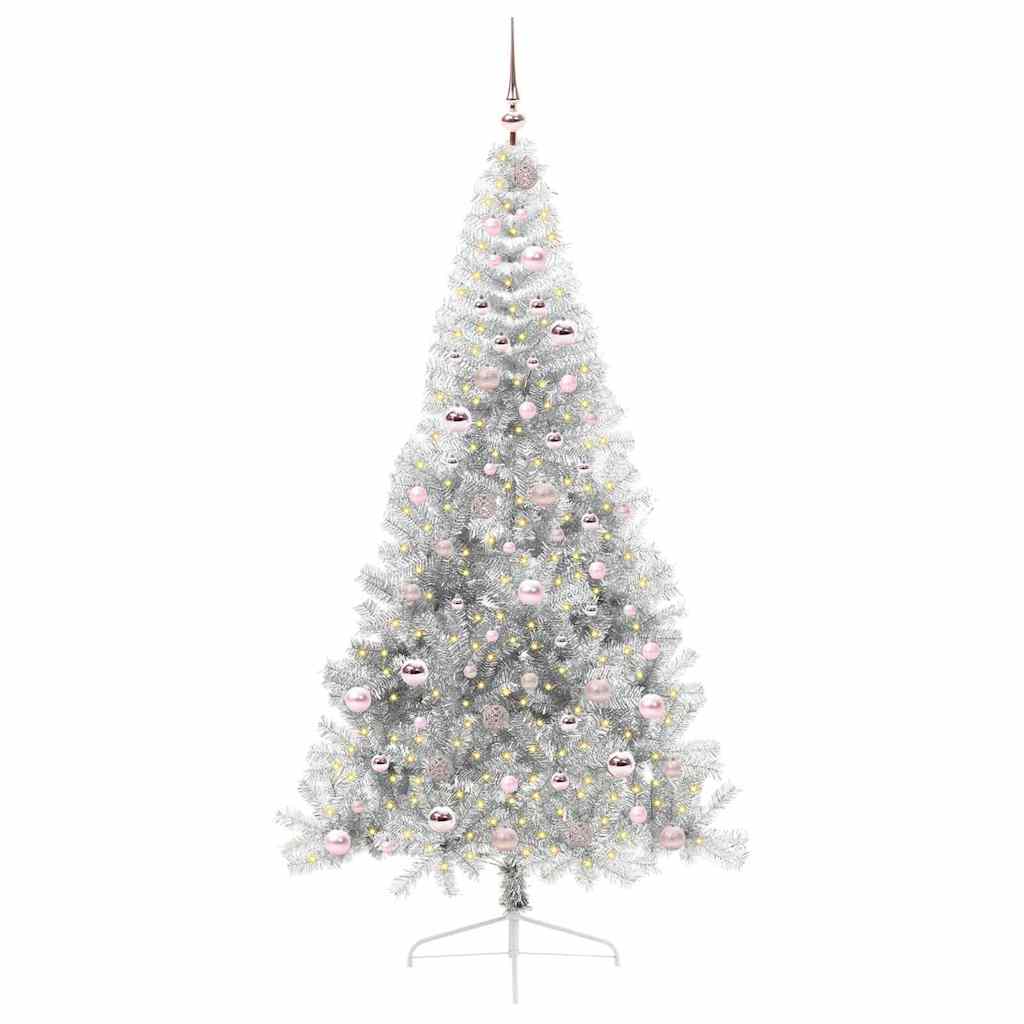 Sapin de Noël artificiel pré-éclairé Argent 210 cm PET