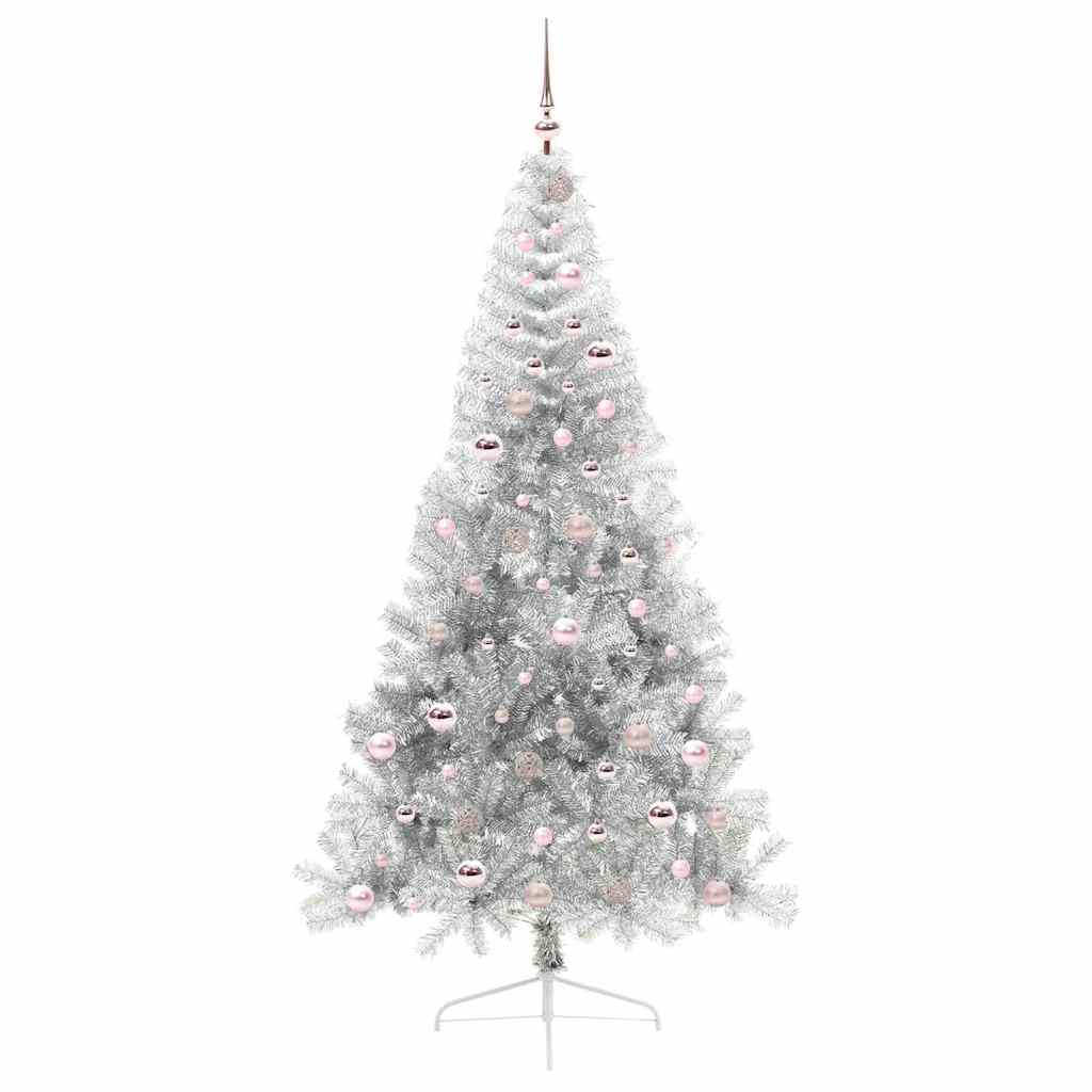 Sapin de Noël artificiel pré-éclairé Argent 210 cm PET